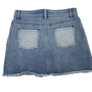 Roxy Java to Lombok Denim Mini Skirt Blue Raw Hem Womens Size Small Logo NEW